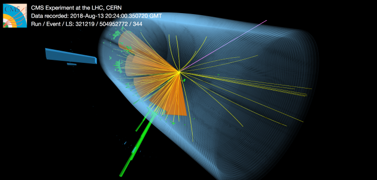 A graphical display of measurements made by the CMS detector