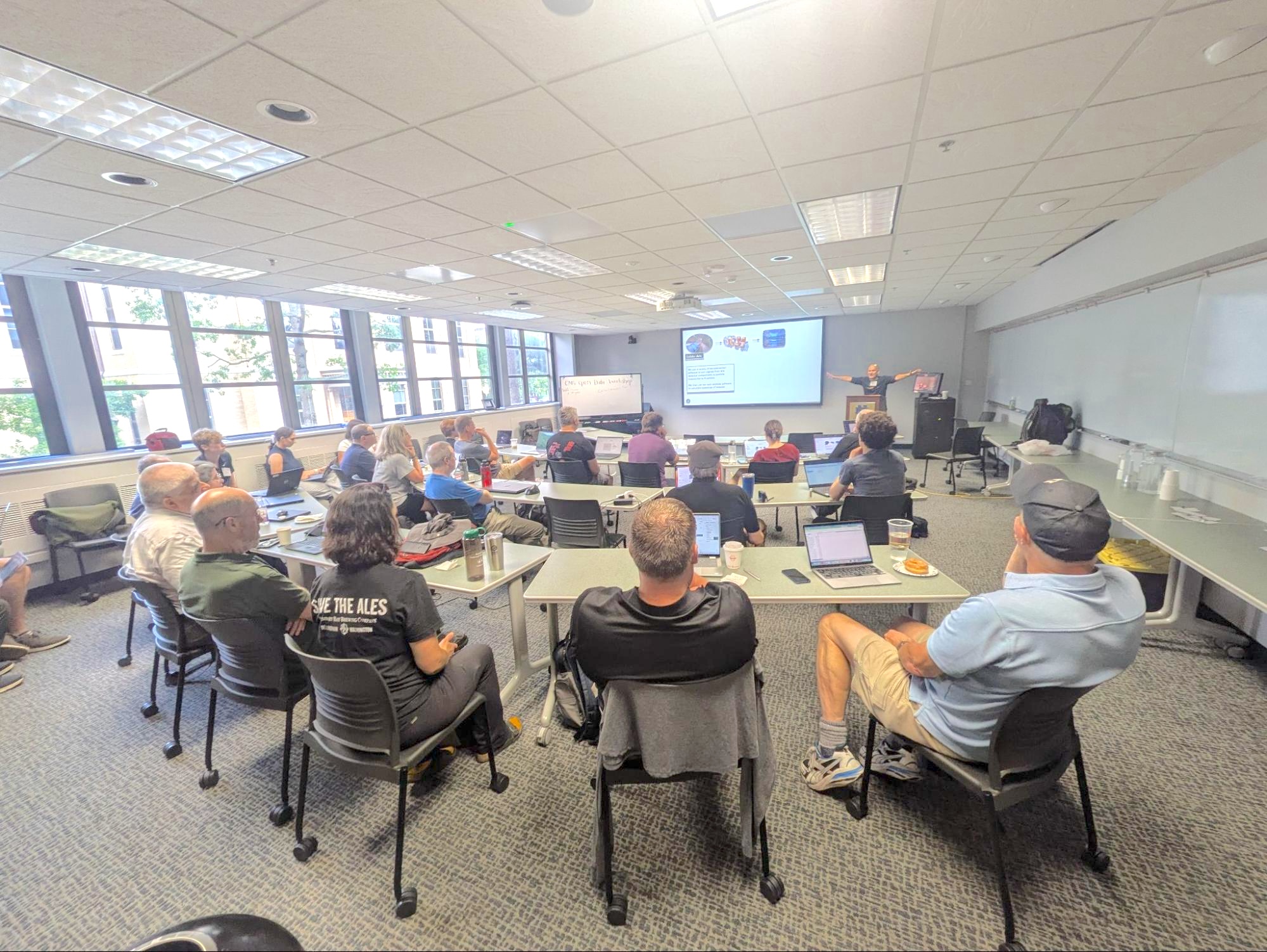 CMS Data Preservation and Open Access co-coordinator Matt Bellis welcomes the participants and introduces them to the CMS detector and its data