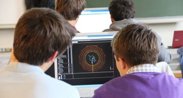 High-school students analysing CMS open data as part of the Physics Masterclasses. Photo credit: Marzena Lapka